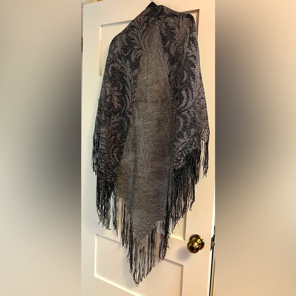 Triangular black and silver scarf